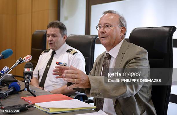 French prosecutor Jean-Yves Coquillat speaks during a press conference next to French gendarmerie colonel François Rougier on July 25, 2013 in...