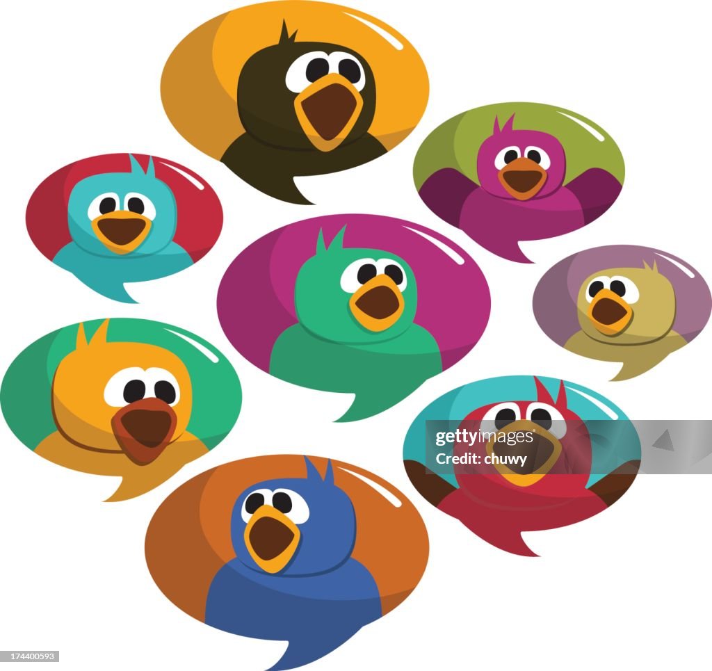 Tweeting birds social community discussion speech bubble