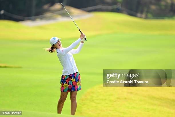 Mirai Hamasaki of Japan hits her third shot on the 15th hole during the first round of NOBUTA Group Masters GC Ladies at Masters Golf Club on October...