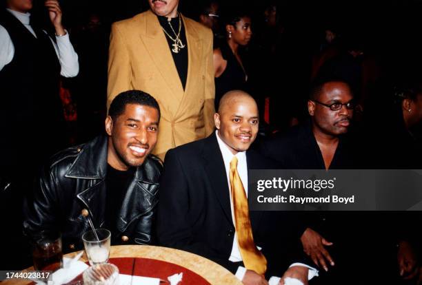 Singer Donell Jones poses for photos with Babyface and L.A. Reid during the Arista/LaFace Records artist showcase at Magnum's in Chicago, Illinois in...