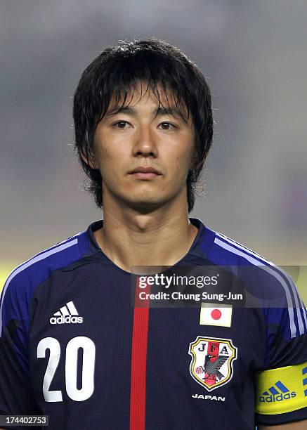 Hideto Takahashi of Japan poses during the EAFF East Asian Cup match between Japan and Australia at Hwaseong Stadium on July 25, 2013 in Hwaseong,...