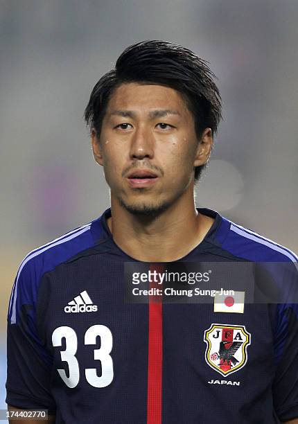 Yohei Toyoda of Japan poses during the EAFF East Asian Cup match between Japan and Australia at Hwaseong Stadium on July 25, 2013 in Hwaseong, South...