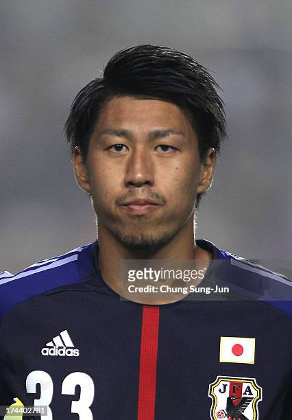 Yohei Toyoda of Japan poses during the EAFF East Asian Cup match between Japan and Australia at Hwaseong Stadium on July 25, 2013 in Hwaseong, South...