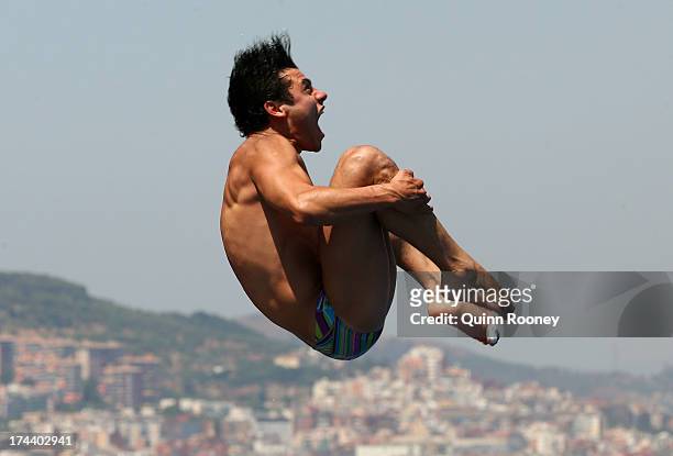 Yahel Castillo of Mexico competes in the Men's 3m Springboard Diving semi final on day six of the 15th FINA World Championships at Piscina Municipal...