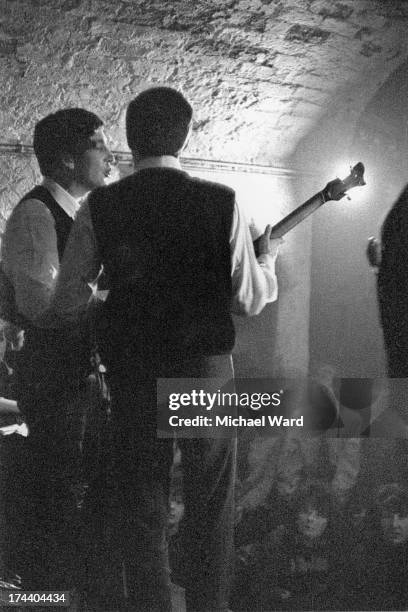 Paul McCartney and John Lennon performing with The Beatles at the Cavern Club, Liverpool, 1st February 1963.