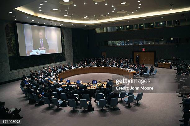 Secretary of State John Kerry , presides over a meeting of the UN Security Council on July 25, 2013 in New York City. Kerry expressed American...