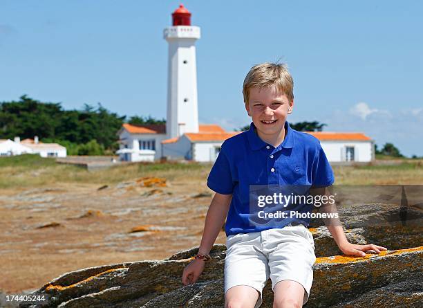 Prince Gabriel of Belgium poses during their holiday on l'Ile d'Yeu on July 24, 2013 in Yeu, France.