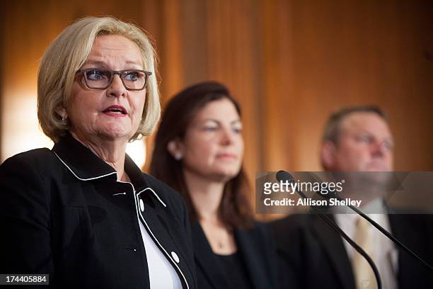 Sen. Claire McCaskill speaks at a news conference July 25, 2013 on Capitol Hill in Washington, D.C. Sen. McCaskill appeared with Sen. Kelly Ayotte ,...