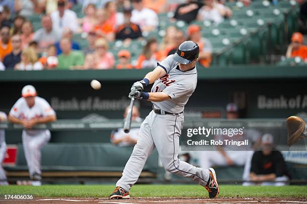 Andy Dirks of the Detroit Tigers bats against the Baltimore Orioles at Oriole Park at Camden Yards on June 2, 2013 in Baltimore, Maryland.
