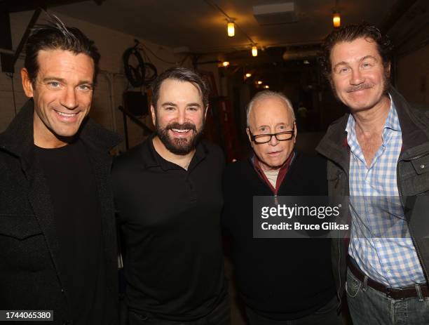 Colin Donnell, Alex Brightman, Richard Dreyfuss and Ian Shaw pose backstage at the new play "The Shark is Broken" on Broadway at The Golden Theater...