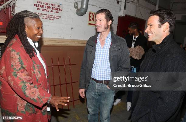 Whoopi Goldberg, Ian Shaw and Colin Donnell chat backstage at the new play "The Shark is Broken" on Broadway at The Golden Theater on October 18,...