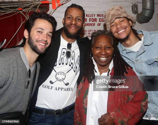 Whoopi Goldberg, Grandson Mason Dean and guests pose backstage at the new play "The Shark is Broken" on Broadway at The Golden Theater on October 18,...