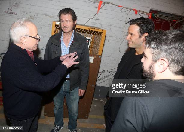Richard Dreyfuss, Ian Shaw, Colin Donnell, Alex Brightman chat backstage at the new play "The Shark is Broken" on Broadway at The Golden Theater on...