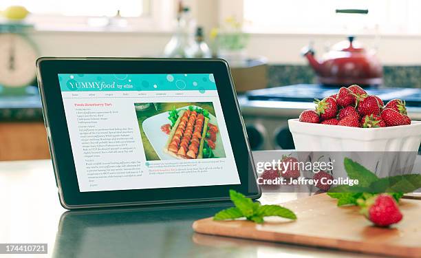 smart tablet with recipe - recipe stock pictures, royalty-free photos & images