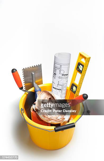plastering equipment with copy space - plastering stock pictures, royalty-free photos & images