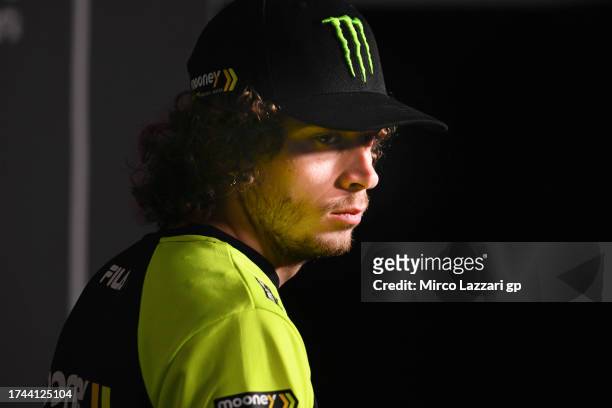 Marco Bezzecchi of Italy and Mooney VR46 Racing Team looks on during the press conference pre-event during the 2023 Australian Motorcycle Grand Prix...