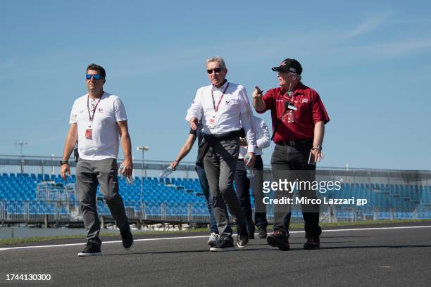 Mike Webb of Great Britain walks on track during the track familiarization during the 2023 Australian Motorcycle Grand Prix at Phillip Island Grand...