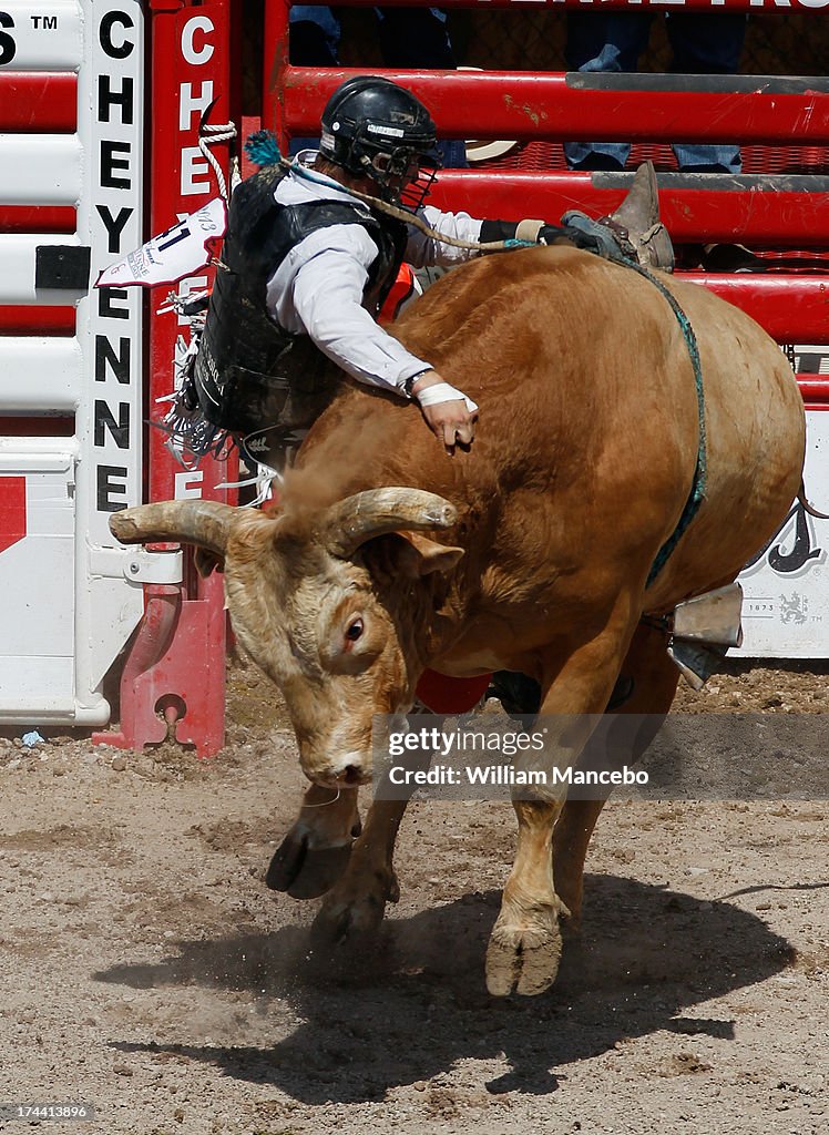 Bull rider Allen Joe Auer is seen getting bucked off of Kid Twist at ...