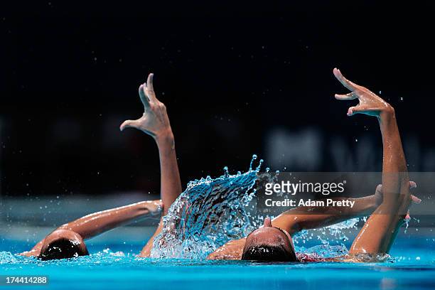 Carbonell Ballestero and Margalida Crespi Jaume compete during the Synchronized Swimming Duet Free Final on day six of the 15th FINA World...