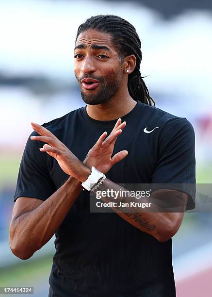 Jason Richardson of the USA takes part in training ahead of the Sainsbury's Anniversary Games - IAAF Diamond League at The Olympic Stadium on July...