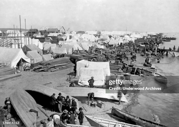 The beach at Nome, Alaska, which is where the gold turned out to be, Nome City, Alaska, 1899. Over 2 million dollars worth of gold was taken from...