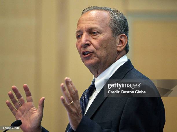 Two well known Harvard economists, Lawrence "Larry" Summers and Greg Mankiw, not pictured, took part in a forum held on the campus of Northeastern...