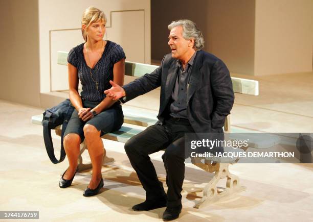 French comedians Pierre Arditi and Alexia Barlier perform during a rehearsal of the play "La danse de l'albatros " of Gerald Sibleyras directed by...