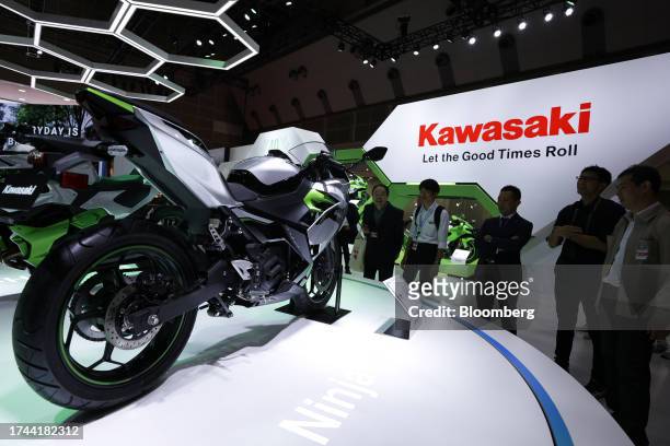 Kawasaki Motor Corp. Ninja e-1 electric motorcycle on display at the Japan Mobility Show in Tokyo, Japan, on Wednesday, Oct. 25, 2023. Japan's...