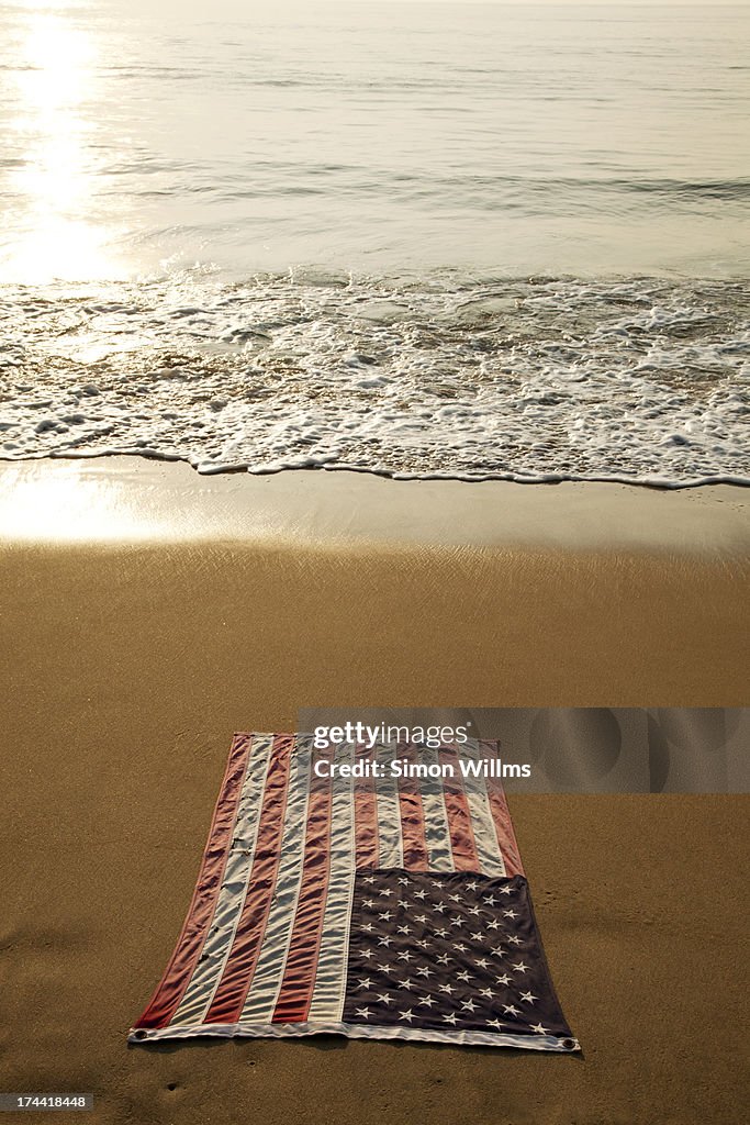 American Flag on Beach