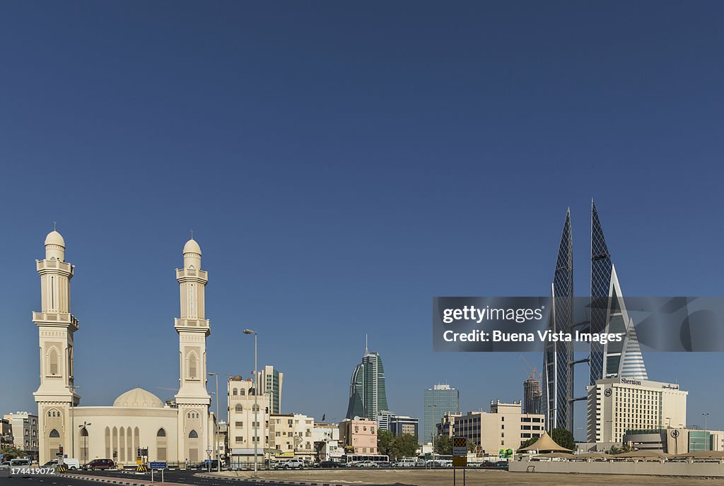 Bahrain. Manama. Mosque and Bahrain world trade ce