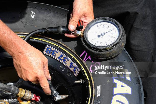 Detail view of a tire gage at Kentucky Speedway on June 29, 2013 in Sparta, Kentucky.