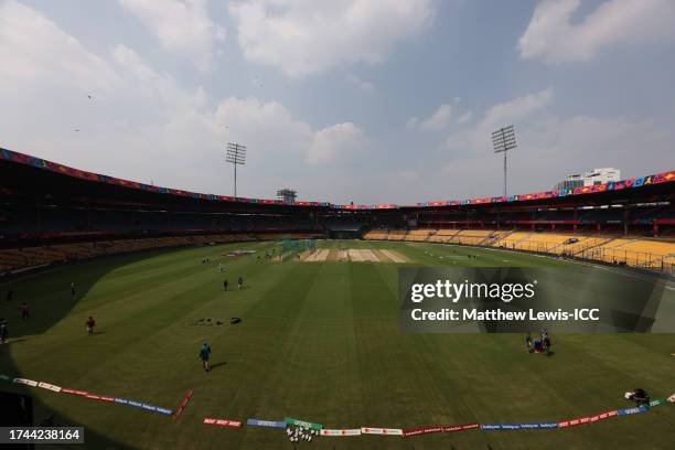 General view of the M Chinnaswamy Stadium during the ICC Men's Cricket World Cup India 2023 Australia & Pakistan Net Sessions at the M Chinnaswamy...