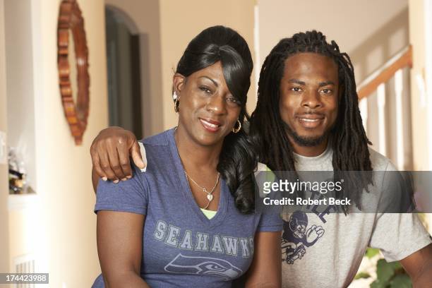 Closeup portrait of Seattle Seahawks Richard Sherman posing with his mother, Beverly , during photo shoot at his home. Seattle , WA 7/5/2013 CREDIT:...