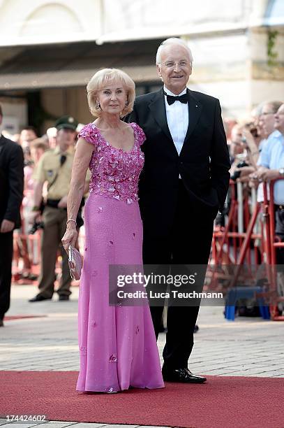Edmund Stoiber and wife Karin attend the Bayreuth Festival opening on July 25, 2013 in Bayreuth, Germany.