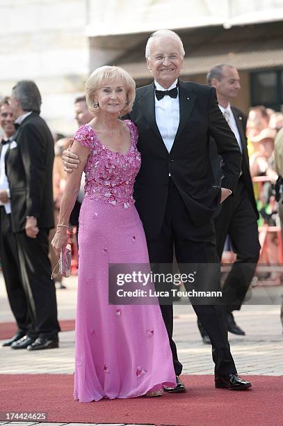 Edmund Stoiber and wife Karin attend the Bayreuth Festival opening on July 25, 2013 in Bayreuth, Germany.