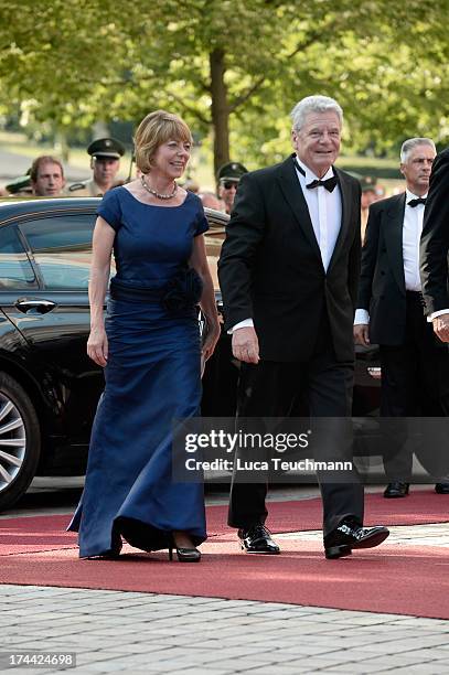 First Lady Daniela Schadt and German President Joachim Gauck attend the Bayreuth Festival opening on July 25, 2013 in Bayreuth, Germany.