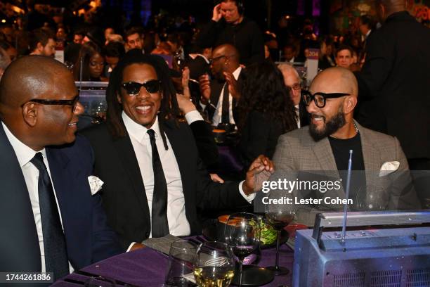 Jon “Big Jon” Platt, CEO of Sony Music Publishing, Jay-Z and Swizz Beatz attend City of Hope's 2023 Music, Film & Entertainment Industry Spirit of...