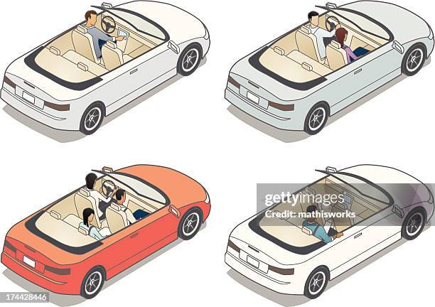 isometric convertible illustrations - road trip family stock illustrations