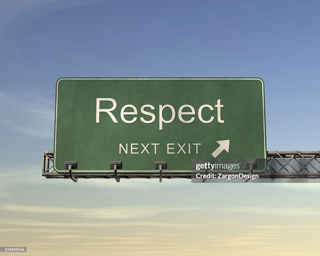 Respect Driving Signs Next Exit Road Sign For The Town Name Respect High-Res Stock Photo ...
