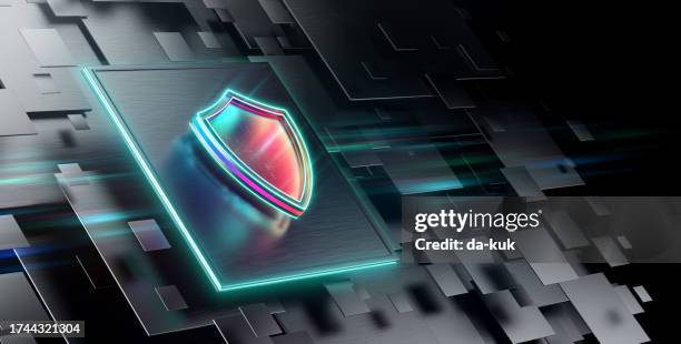 internet security and safety background. digital shield firewall protection from viruses and malware. modern futuristic technology background. 3d render - computer virus stock pictures, royalty-free photos & images