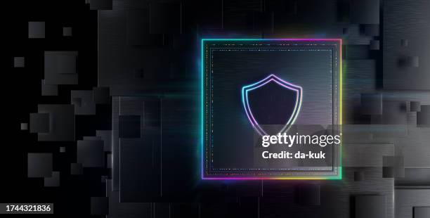 antecedentes en seguridad y protección en internet. protección de firewall de escudo digital contra virus y malware. antecedentes de tecnología futurista moderna. renderizado 3d - software antivirus fotografías e imágenes de stock