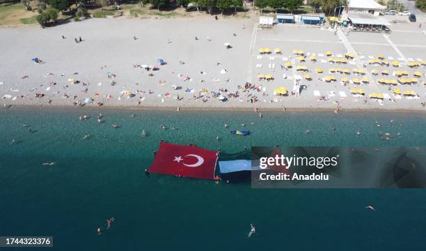 An aerial view shows IHH Humanitarian Relief Foundation and Bosnia and Herzegovina Novi Grad Municipality search and rescue teams, who carried out...