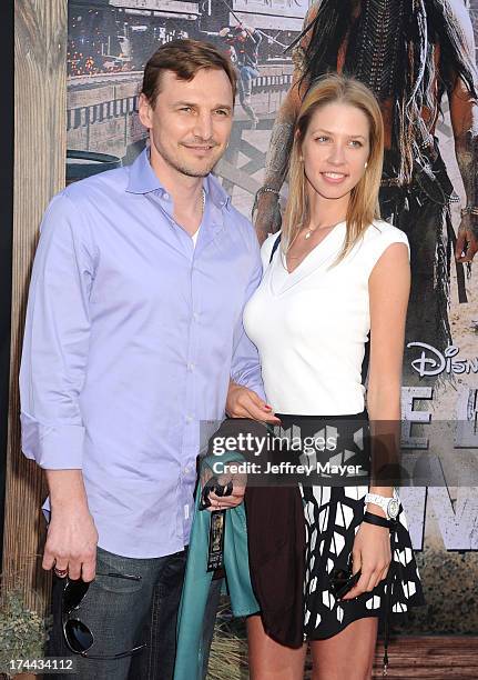 Former hockey player Sergei Fedorov and guest arrive at 'The Lone Ranger' World Premiere at Disney's California Adventure on June 22, 2013 in...