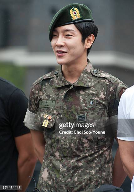 Yoon-Hak of Supernova is seen after being discharged from the military service on July 24, 2013 in Yongin, South Korea.