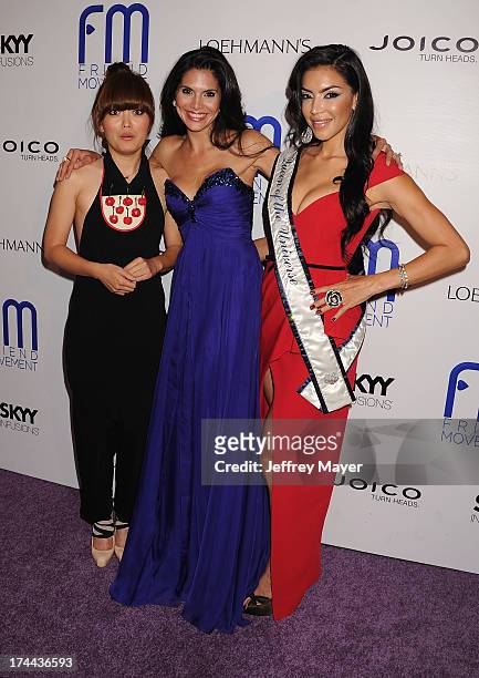 Actress/comedian Hana Mae Lee, model Joyce Giraud and Queen of the Universe Ivette Saucedo attend the Friend Movement Anti-Bullying Benefit Concert...