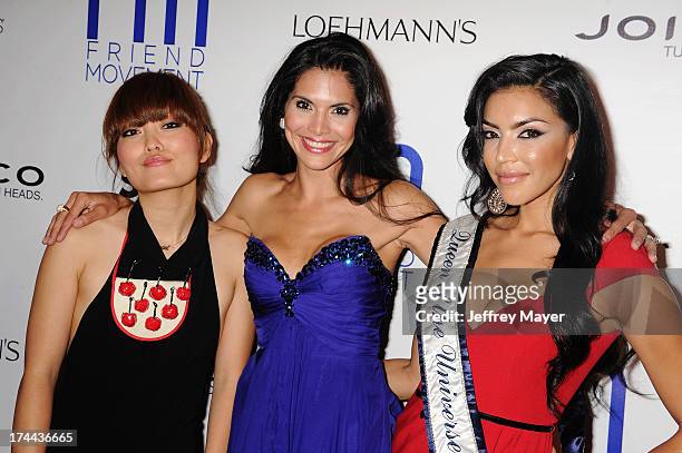 Actress/comedian Hana Mae Lee, model Joyce Giraud and Queen of the Universe Ivette Saucedo attend the Friend Movement Anti-Bullying Benefit Concert...