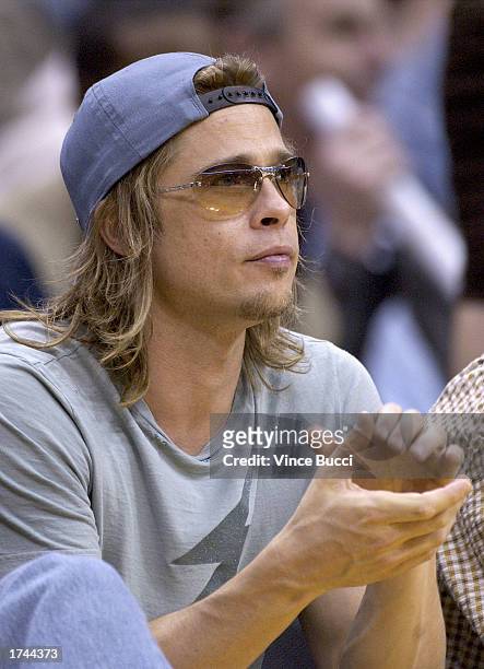 Actor Brad Pitt attends the game between the Los Angeles Lakers and the New Jersey Nets on January 24, 2003 at the Staples Center in Los Angeles,...