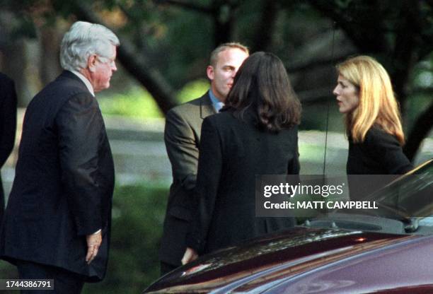 Senator Edward M. Kennedy and Caroline Kennedy Schlossberg arrive at Christ Church 24 July 1999 in Greenwich, Connecticut, just before a memorial...