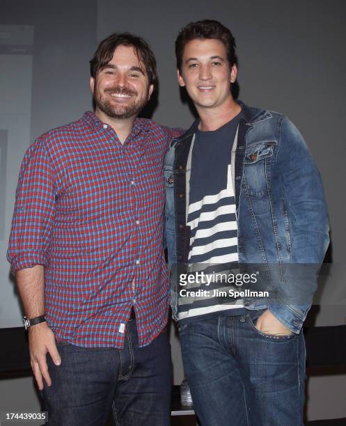 Director James Ponsoldt and actor Miles Teller attend Apple Store Soho Presents: Meet The Filmmakers - "The Spectacular Now" at Apple Store Soho on...