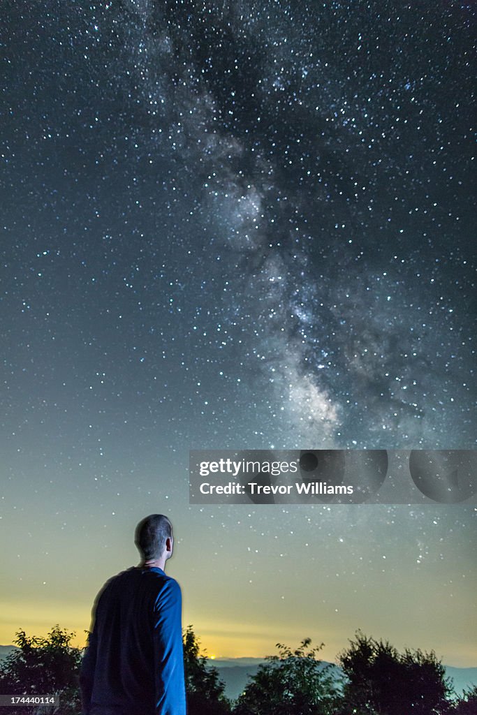 A man looking up the Milky Way